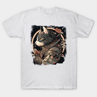 Japanese Cat Samurai Katana Sameowrai Anime Funny T-Shirt